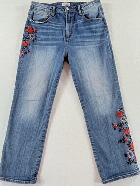 Blue Women’s Embroidered Straight-Leg Jeans